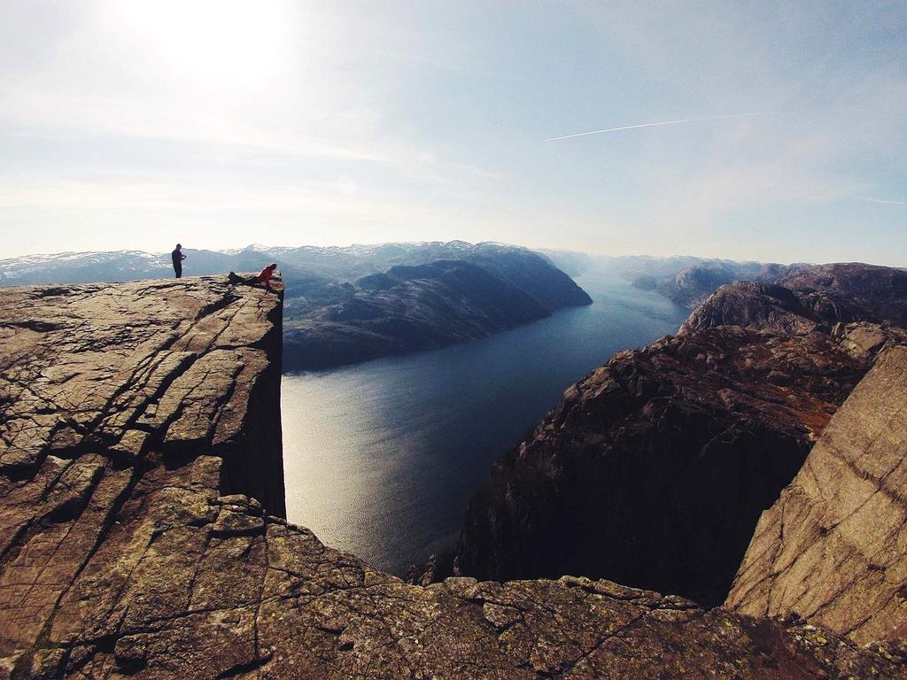 Geirangerfjord with green cliffs and water